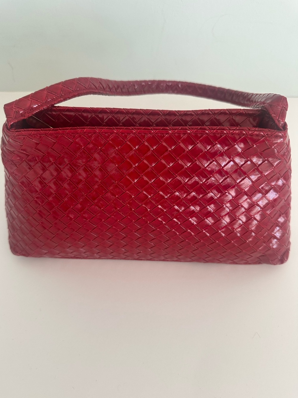 Woven Red Leather Wristlet Clutch
